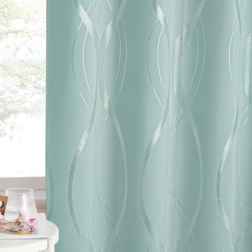 NICETOWN Aqua Blue Floral Blackout Curtain Panels 84 inches 2 Pieces - color: 1 - Aqua Blue, size: 52"W x 84"L (Pack of 2)