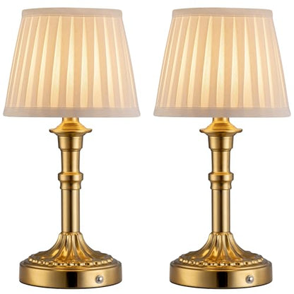KDG Gold Cordless Table Lamps Set of 2, Beige Fabric Shade Small Desk Lamp - color: Gold + White Lampshde (2 Pack)