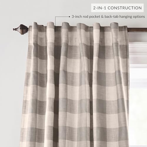 Grainger Buffalo Check Blackout Window Curtain, Gray - 52" W x 108" L - color: Grey, size: 52"W x 108"L (Pack of 1)