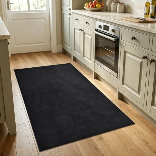 3x5 Black Solid Area Rug Washable Non-Slip Soft Thin for Bedroom Kitchen - color: 08 Black Solid, size: 3' x 5' (Rectangular)