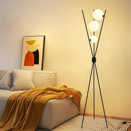 LOVEDIMA Standing Lamp for Living Room,Bedside Floor Lamp Tall Modern Corner Lamp Reading for Bedroom,Office (G9 Bulb, White Lampshade Included),Black