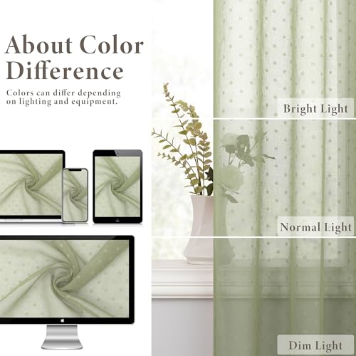 Pitalk Sage Green Sheer Curtains 84 Inch Polka Dots Pattern Voile Drapes - color: Sage Green, size: 52"W x 84"L (Pack of 2)