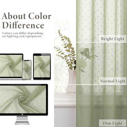Pitalk Sage Green Sheer Curtains 84 Inch Polka Dots Pattern Voile Drapes - color: Sage Green, size: 52"W x 84"L (Pack of 2)