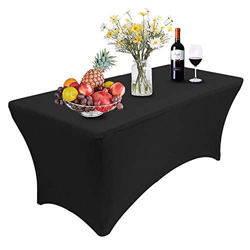 RELIANCER 1 Pack Stretch Spandex Table Covers for Rectangular Tables,6FT Elastic Fitted Tablecloth,Universal Rectangular Table Cloth Protector for Outdoor Party,Wedding,Bar,Birthday,Banquet,Events - color: Black, size: 72" x 30" (1PC)