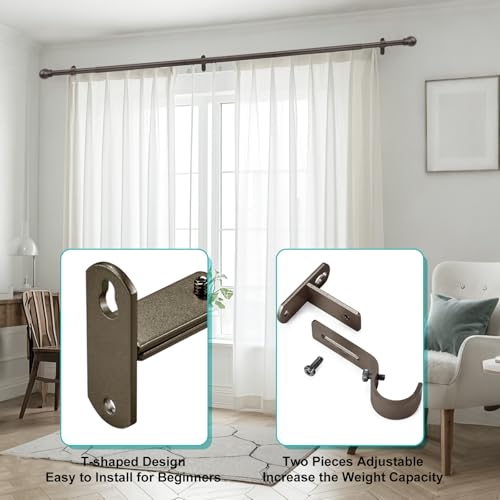 Adjustable Curtain Rod Brackets, Metal Window Drapery Rod Hanger Holders Hooks for 1 inch Rods (Brown, Set of 2) (Pack of 2) - color: Brown, size: Set of 2 (Pack of 2)