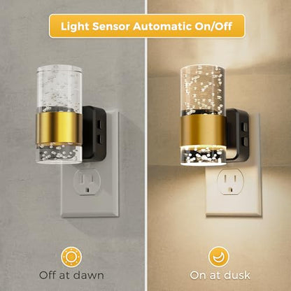 L LOHAS LED Night Lights Plug into Wall, Dusk-to-Dawn Sensor Night Light - color: Gold Ring-3CCT, size: 1 Pack