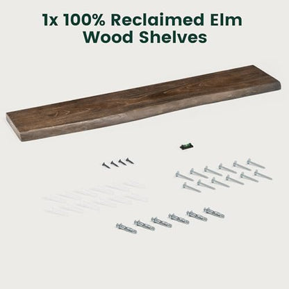 48in Live Edge Solid Elm Floating Shelves, Walnut, Set of 1 - color: Walut Color, size: Live Edge 48 inch, 1Pack