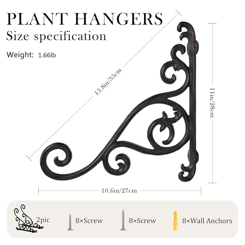 Wrought Iron Plant Hanger, Vintage Scroll Cast Iron Wall Mounted Plant Hanger, Heavy Duty Outdoor Hanging Brackets for Bird Feeder, Wind Chime, Lantern, Indoor & Outdoor Use - color: Vine