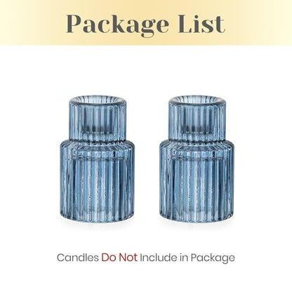 Hewory Glass Candlestick Holders Bulk, 2 PCS Blue Taper Candle Holders - color: Blue, size: 2PCS