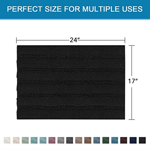 H.VERSAILTEX Bathroom Rugs Bath Rugs Non Slip Bath Mats Extra Thick Chenille Striped Rug 17" x 24" Absorbent Soft Shaggy Washable Dry Fast Bath Mats for Bathroom Floor - Black - color: Black, size: 17" x 24"