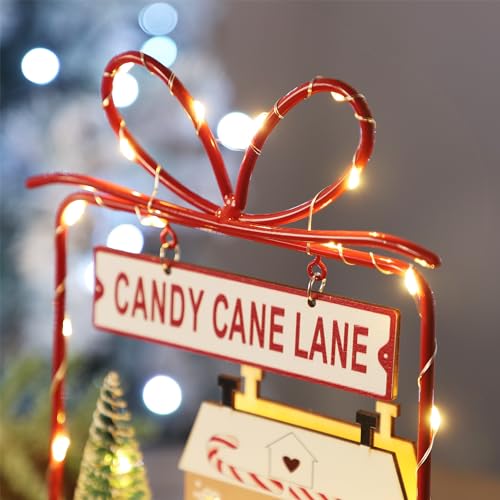 Christmas Tabletop Decoration, Wooden Lighted Decorations, Battery Operated Christmas Indoor Table Decorations (Candy Cane Lane & Giftbox) - style: Candy Cane Lane & Gift Box