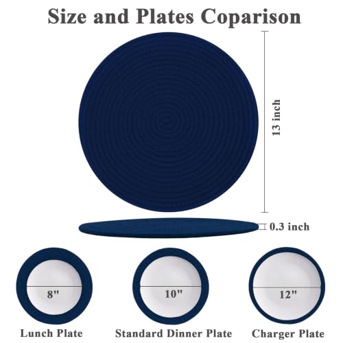 Round Placemats Set of 6, Cotton Rope Woven Table Mats, Hot Pads for Kitchen, Non Slip Heat Resistant Place Mats, 13 Inches Braided Placemat for Farmhouse Decor and Kitchen Table Decor (Navy Blue) - color: Navy Blue