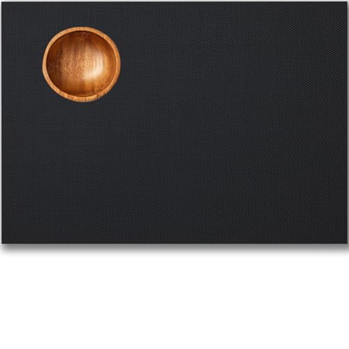 Placemats Set of 4 - Easy Clean Woven Vinyl Placemats for Dining Table, Indoor/Outdoor Place Mats, Washable PVC Table Mats（Black） - color: A-black