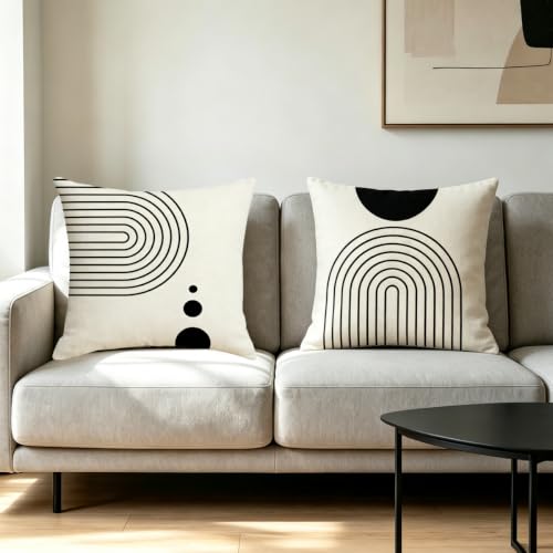IcosaMro Boho Pillow Covers 18x18 Set of 4 Mid Century Black and White - color: Geometric Curve