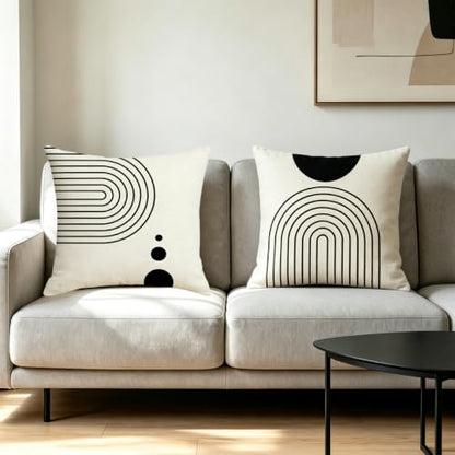 IcosaMro Boho Pillow Covers 18x18 Set of 4 Mid Century Black and White - color: Geometric Curve