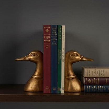 Creative Co-Op Decorative Distressed Cast Iron Duck Head Bookends, Gold - color: Gold