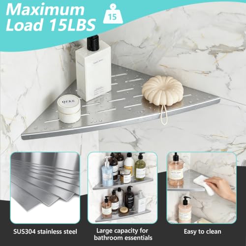 Qeke 2 Pack Corner Shower Shelf Brushed, 11.5" Recessed Tile Shower Shelf - color: Brushed Nickel