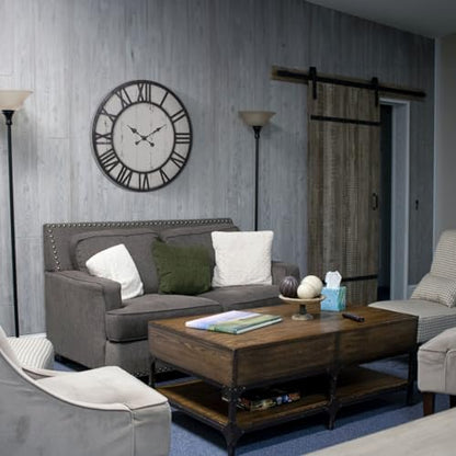 Large Farmhouse Wall Clock, 24" Rustic Roman Numerals Wooden Wall Clock for Living Room, Battery Operated, Silent (Silver & Black)