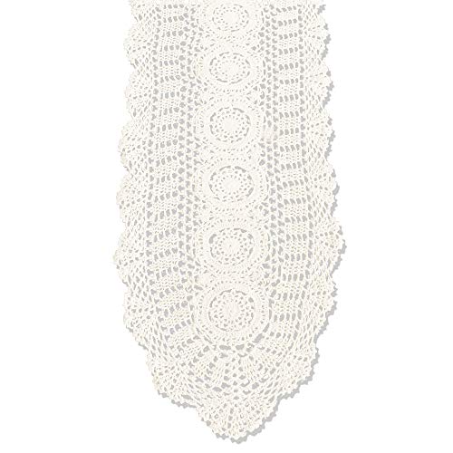 KEPSWET Cotton Handmade Crochet Lace Oval Table Runner Beige 12x60 Inch - color: Beige, size: 12"x60"