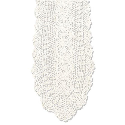 KEPSWET Cotton Handmade Crochet Lace Oval Table Runner Beige 12x48 Inch - color: Beige, size: 12"x48"