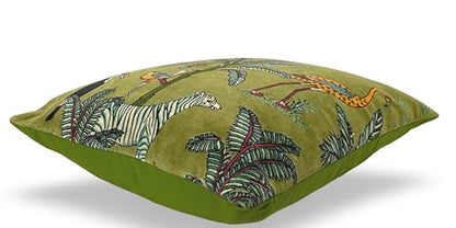 Velvet Floral Flower Green Jungle Throw Pillow Sofa Cushion Cover Case Couch Bohemian Accent Colorful Boho Chic Indian Handmade Cover Only (16" x 16") - size: 16" x 16" (Pack of 1)