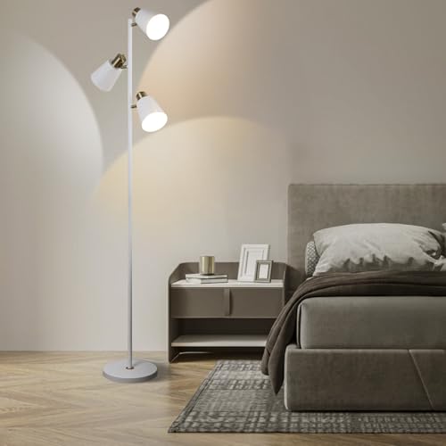 LALISU Tree Floor Lamp for Living Room, Industrial 3-Light Standing Lamp - color: White Gold