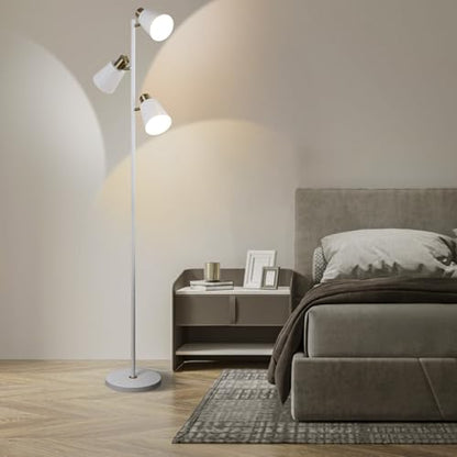 LALISU Tree Floor Lamp for Living Room, Industrial 3-Light Standing Lamp - color: White Gold