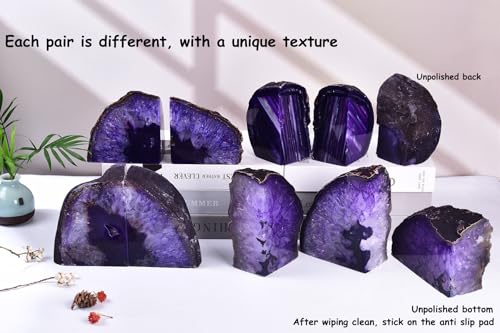AMOYSTONE Purple Agate Bookends Book Stoppers for Living Room Shelves - color: Purple, size: 6-7 Pounds