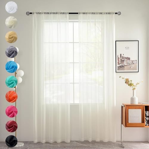 youleyar Solid Sheer Rod Pocket Curtain Voile Draperies 2 Panels Ivory Beige Black Grey Coffee 42 Inch Width 54 Inch Long 1 Pair for Kitchen Bedroom Children Living Room Yard(Ivory,42Wｘ54L) - color: Ivory, size: 42"W x 54"L (Pack of 2)