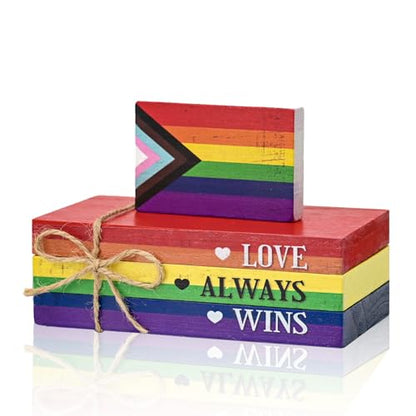Smile Pride Month "Love Always Wins" Wooden Tabletop Decor - LGBTQ+ Progress Pride Rainbow Desktop Plaque Indoor Home & Office Decor Gay Pride Gift Idea - style: LGBT