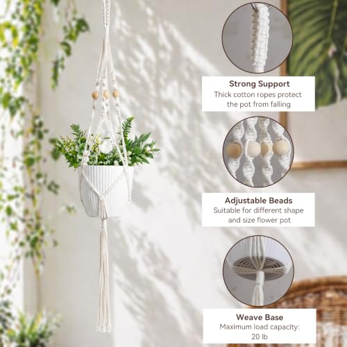 Artilady Macrame Hanging Planter for Indoor Plants, Boho Bead Plant Hanger - color: Ivory White