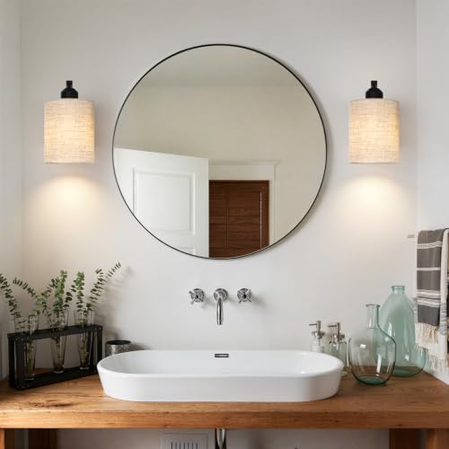 BELS 8 Inch Battery Operated Wall Sconces Set of 2, Farmhouse Black Wall Lights Fixture with Fabric Shade, 3 Colors Temperature, Remote Control, Dimmable, Wall Sconces for Mirror, Bathroom, Bedroom - color: Fabric