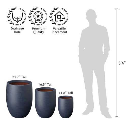 Kante Small Round Curved Charcoal Concrete Planter 9.1" Dia, Outdoor - color: Charcoal, size: 11.8 Inch Tall