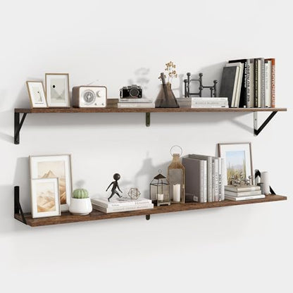 Axeman 48 Inch Floating Shelves, 8 Inch Deep Brown Wall Shelves Set of 2 - color: Rustic Brown, size: 47.3 Inch
