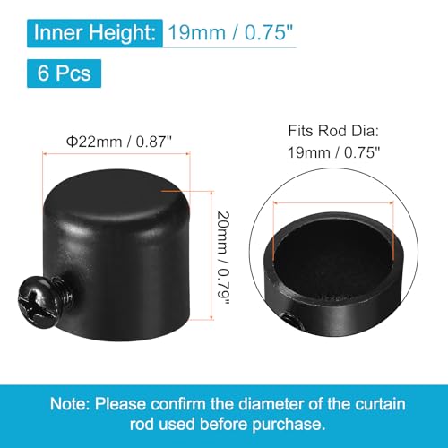 uxcell Curtain Rod Ends, 6Pcs Iron Drapery Rail Pole Head Cap Black