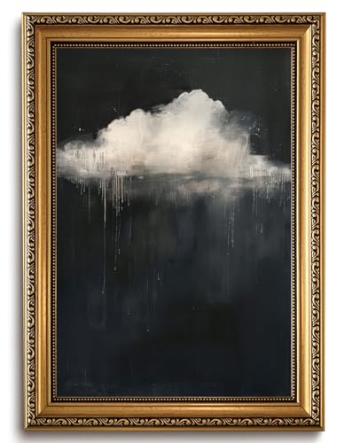 LHHJDIO Vintage Gold Framed Wall Art Dark Moody Cloud Canvas Wall Art Abstract Cloud Rain Landscape Gothic Sky Pictures Wall Decor Farmhouse Elegant Modern Art Prints for Living Room Bedroom Study - color: Dark-3, size: 24"L x 16"W