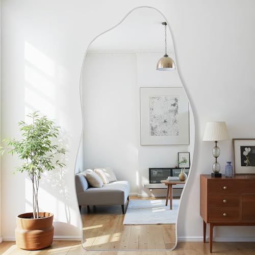 Antok Irregular Full Length Mirror, 76"x36" Asymmetrical Floor Mirror with Stand, Standing Hanging Leaning Irregular Mirrors for Bedroom Living Room Entryway, Cloud Shaped, Silvery - color: Silver, size: 76"L x 36"W, style: Cloud Shaped Style