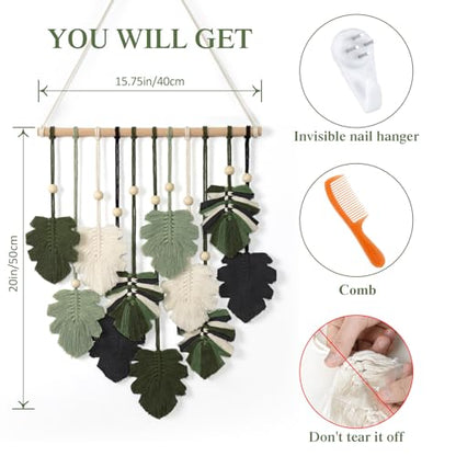 Macrame Wall Hanging Boho Home Decor Bohemian Leaves Woven Yarn Tapestry - color: Z Leaves-Green