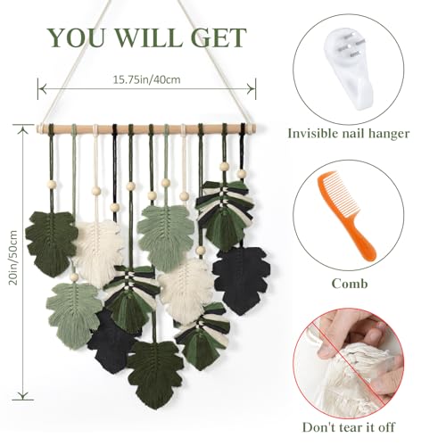 Macrame Wall Hanging Boho Home Decor Bohemian Leaves Woven Yarn Tapestry - color: Z Leaves-Green