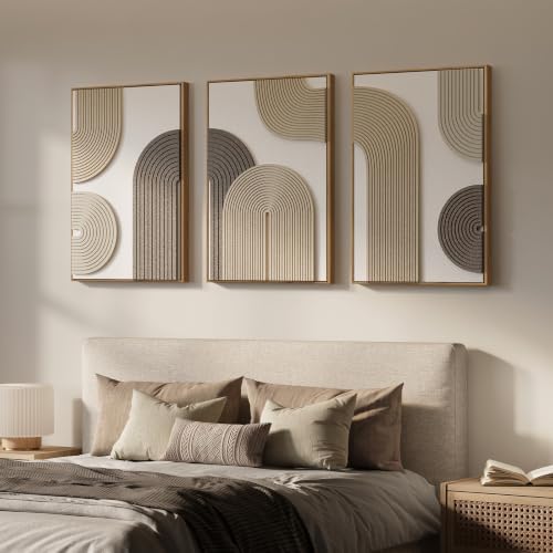 Large 3D Textured Framed Boho Neutral Abstract Wall Art, 3 Piece 24x36 inch - color: White Beige, size: 24"w X 36"h X 3pcs