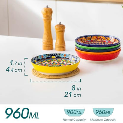 vancasso 32 Oz Pasta Bowls, Porcelain Large Colorful Salad Soup Bowls Set of 6, Pasta Serving Bowls Plates for Kitchen, Dishwasher & Microwave Safe, Series KRVI - color: Boho