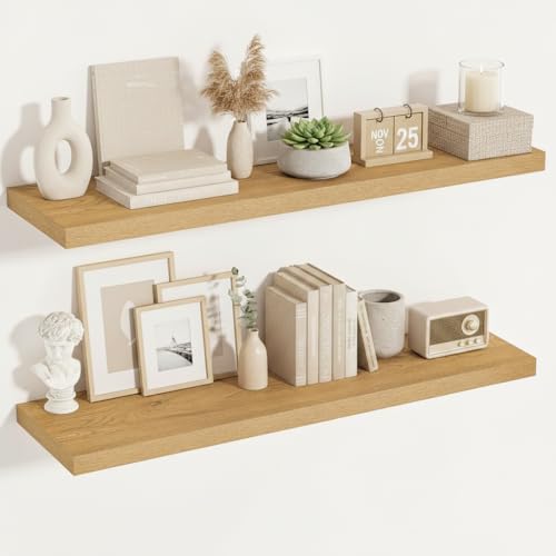 Vivelove 12 Inch Deep Floating Shelves,48 X 12 Inches, Oak, Set of 2 - color: Oak, size: 48”wx12”dx1.5”h