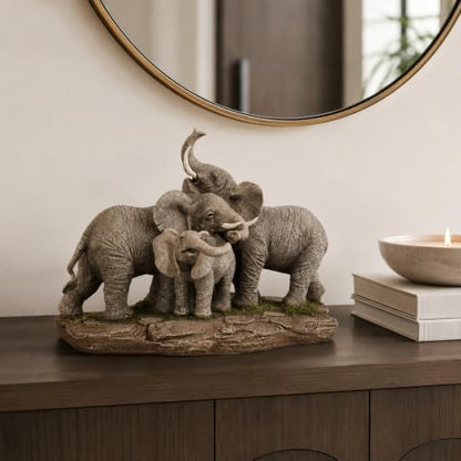 Comfy Hour 9.2 Inch Elephant Statue, Family Decor, 1 Unit - color: Earthy Tones