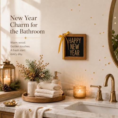 Happy New Year Sign Wall Table Tiered Tray Shelf Home Decor - color: black and gold