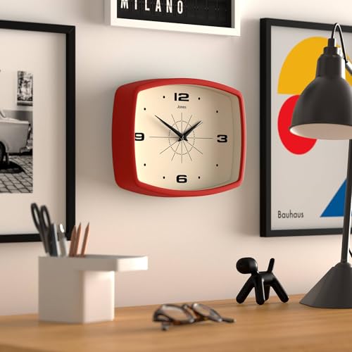 JONES CLOCKS® Movie wall Clock | Rectangular Retro Clock | 10" | Red - color: Red