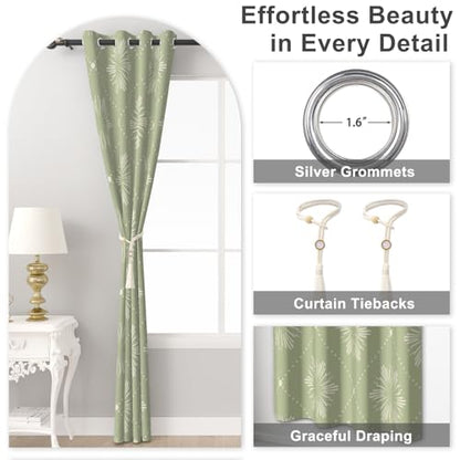 Sage Green Blackout Curtains 84 Inch Long 2 Panels Set, Floral Pattern Window Thermal Blackout Curtains for Bedroom and Living Room, Soundproof Privacy Spring Summer Thermal Curtains with Tiebacks - color: Green Plaid Print