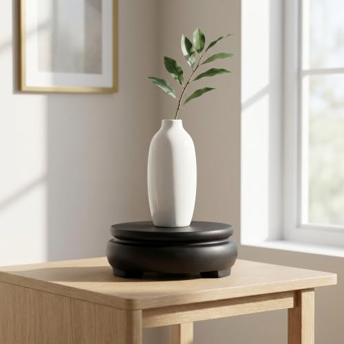 Cabilock Round Wood Display Stand, 4.7 in Pedestal Base for Vase, Crystal