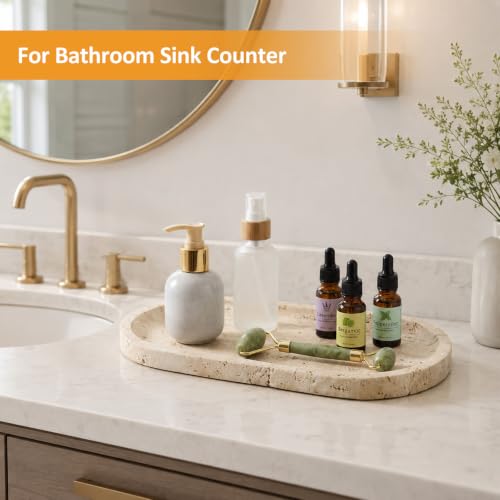 Marble Bathroom Tray, 12×6 inch Oval Marble Decorative Tray - color: Travertine