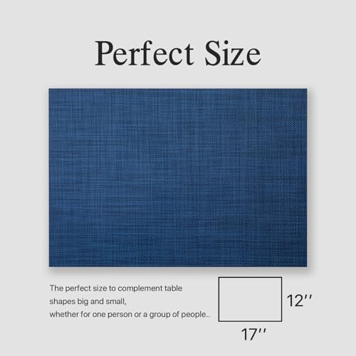 Placemats Set of 6 - Easy Clean Woven Vinyl Placemats for Dining Table, Indoor/Outdoor Place Mats, Washable PVC Table Mats（Navy Blue） - color: A-navy Blue