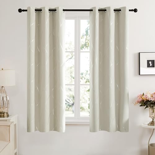 Deconovo Curtains for Living Room, Pattern Blackout Curtains 45 Inches Long - color: Silver Line-light Beige, size: 42"W x 45"L (Pack of 2)